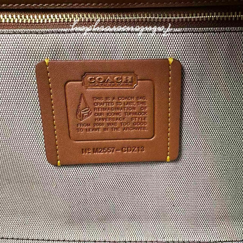 Coach Turnlock Haversack Bag Shoulder/Crossbody Suede Brass/Warm Brown CDZ13 NWT - Picture 13 of 13